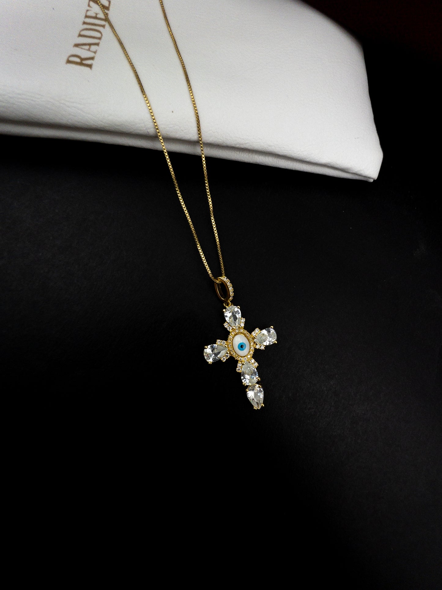 Colar Cruz Olho Grego 60cm - Banhado a Ouro 18k