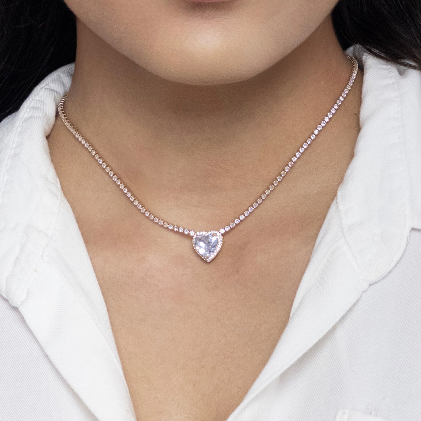 Colar Riviera de Zircônias com Pingente Coração - Banhado a Ouro 18k