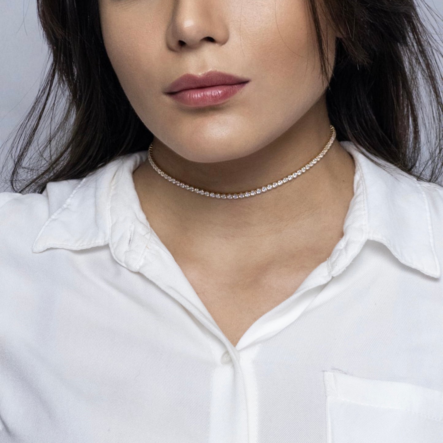 Choker Riviera com cristais - Banhada a ouro 18k
