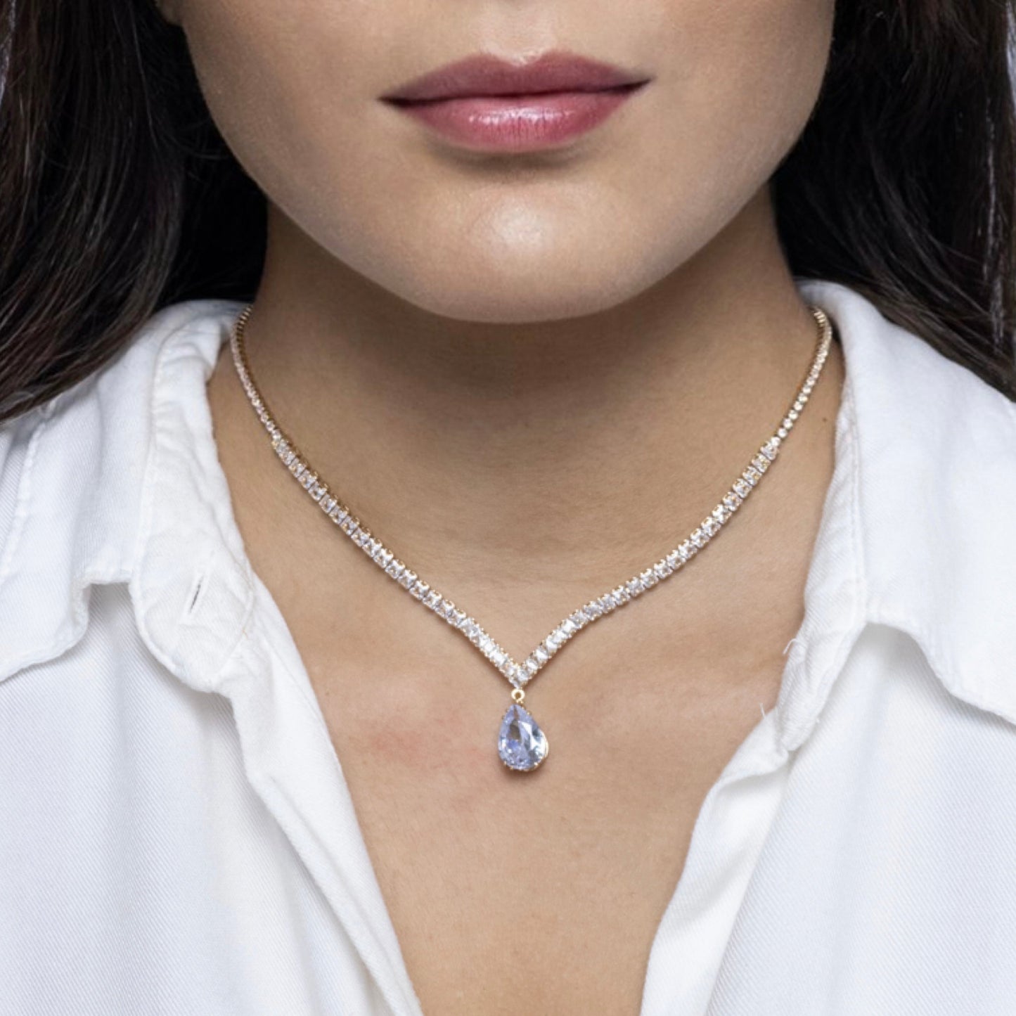 Colar Riviera De Zircônias Com Pingente Gota - Banhado a Ouro 18k