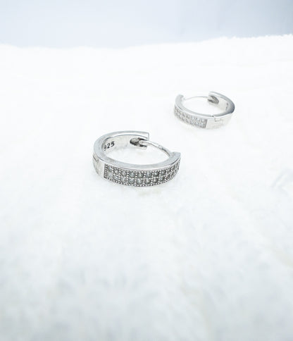 Brinco ICE Argola de Prata 925 duas fileiras de zircônia - Banhado a Ródio Branco