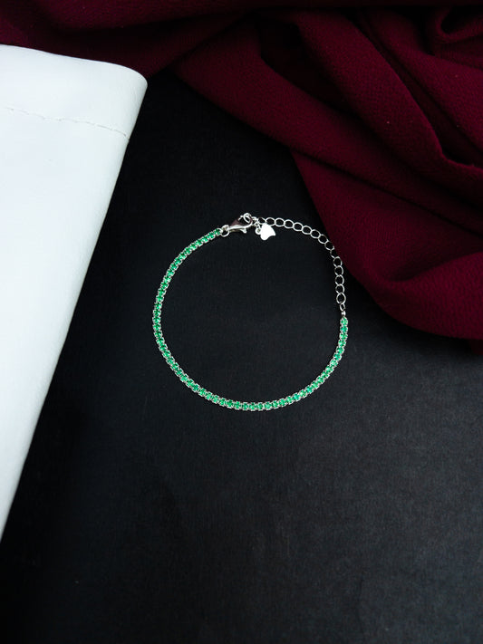 Pulseira Riviera Esmeraldas - Prata 925  13,5 cm + 6 cm extensor