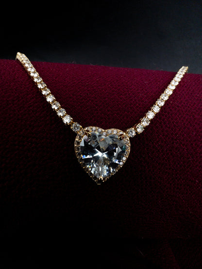 Colar Riviera de Zircônias com Pingente Coração - Banhado a Ouro 18k