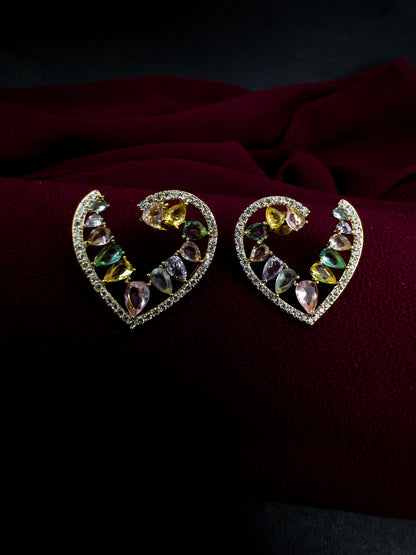 Brinco Coração Com Gotas de Zircônia - Banhado a Ouro 18k