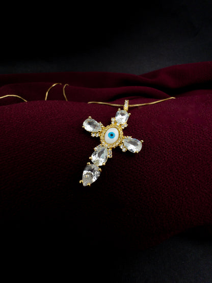 Colar Cruz Olho Grego 60cm - Banhado a Ouro 18k