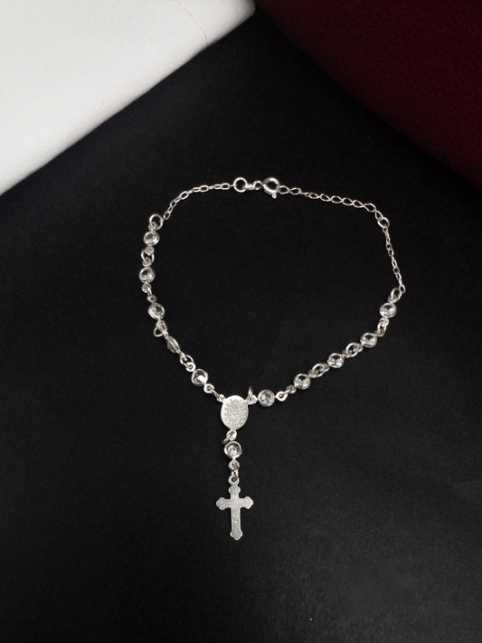 Pulseira Terço com zircônias - Prata 925