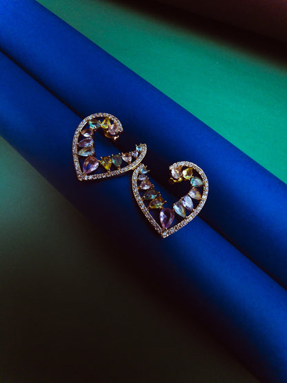 Brinco Coração Com Gotas de Zircônia - Banhado a Ouro 18k
