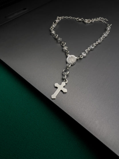 Pulseira Terço com zircônias - Prata 925