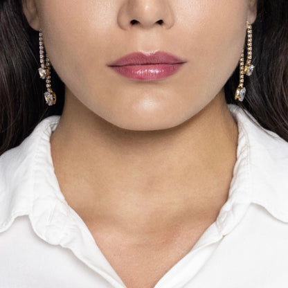 Brinco Ear Jacket Cravejado - Banhado a Ouro 18k