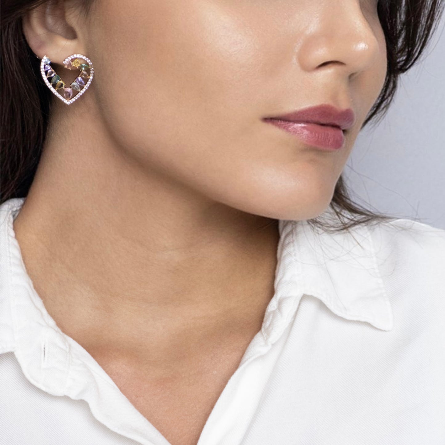 Brinco Coração Com Gotas de Zircônia - Banhado a Ouro 18k